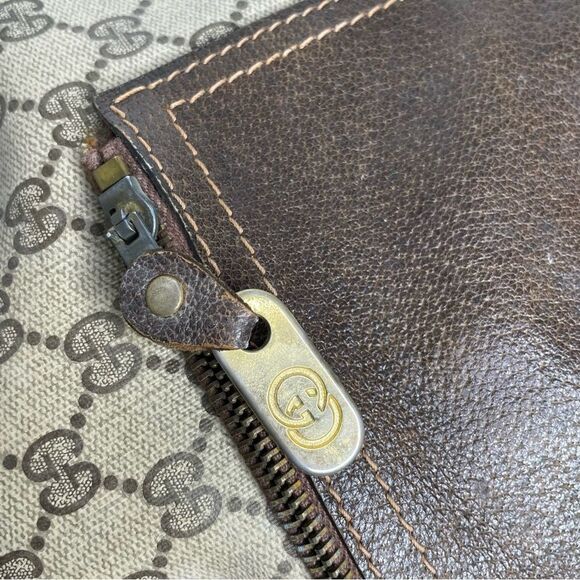 Gucci Vintage Monogram GG Shery Line Coated Brown Tan Strap Striped Bag Tote - Picture 9 of 12